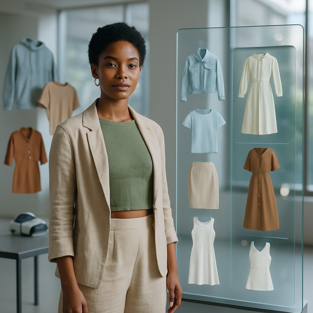 Woman using AI technology to customize her wardrobe